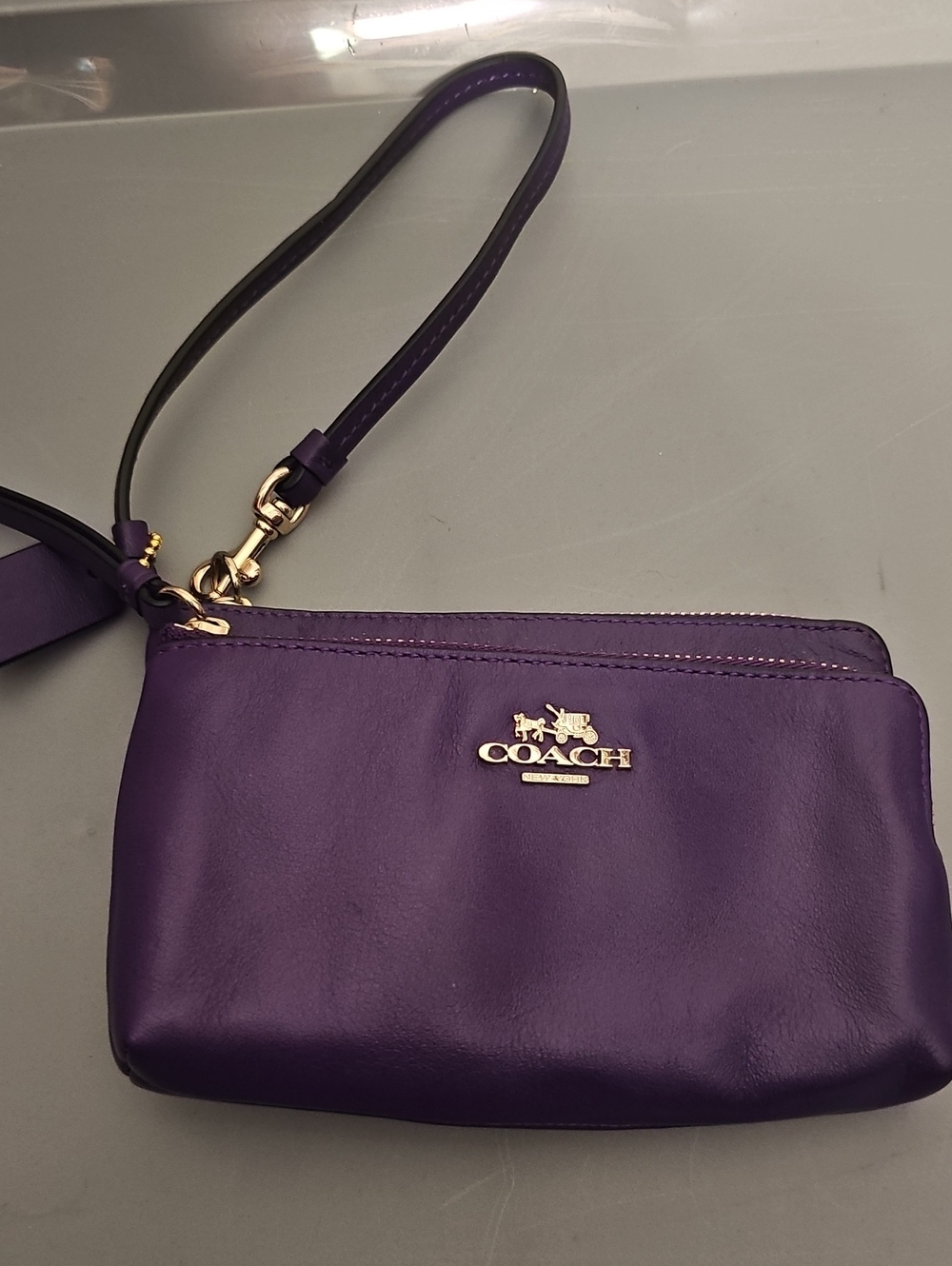 Authentic Coach Purple Wristlet Clutch With Gold Hardware